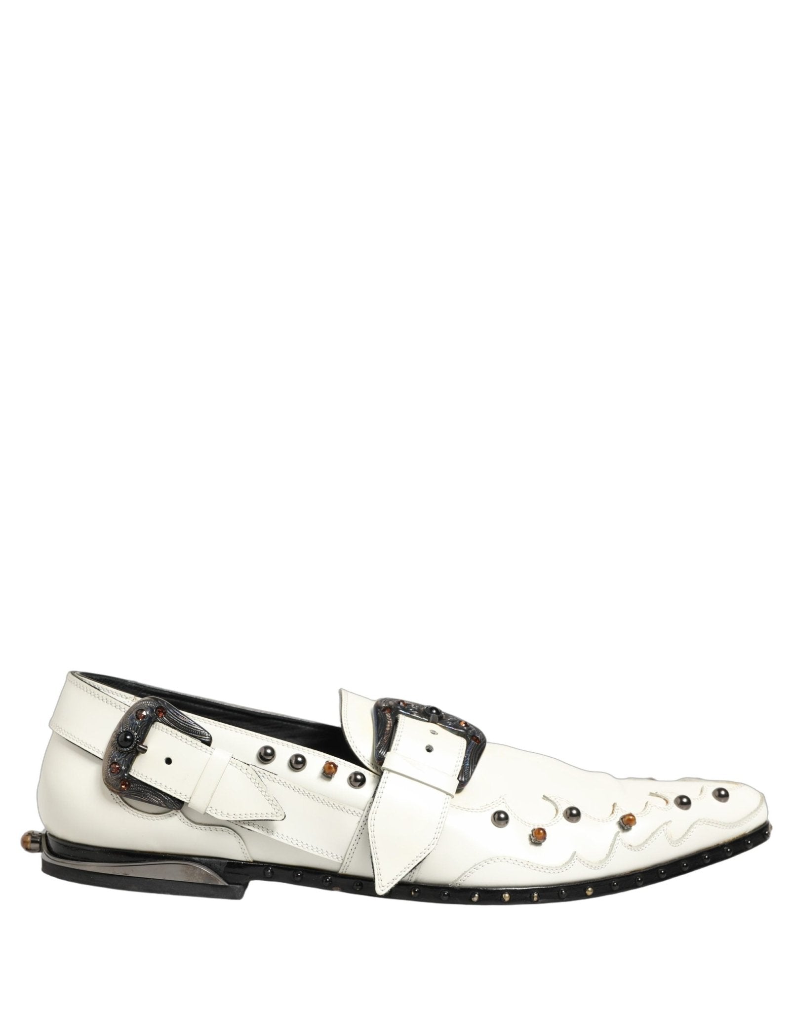 Dolce & Gabbana White Studded Formal Dress Monk Strap Shoes - RIMODA