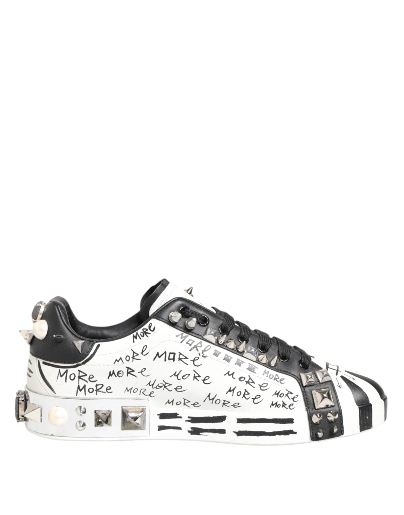 Dolce & Gabbana White Studded Printed Low Top Sneakers Shoes - RIMODA