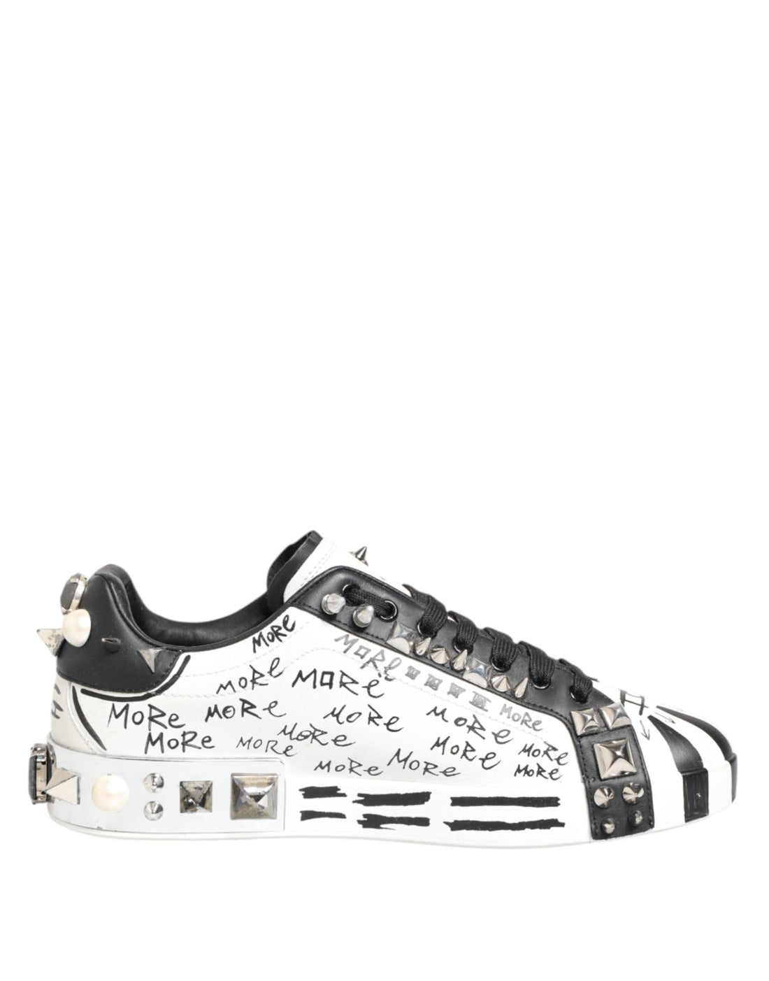 Dolce & Gabbana White Studded Printed Low Top Sneakers Shoes - RIMODA
