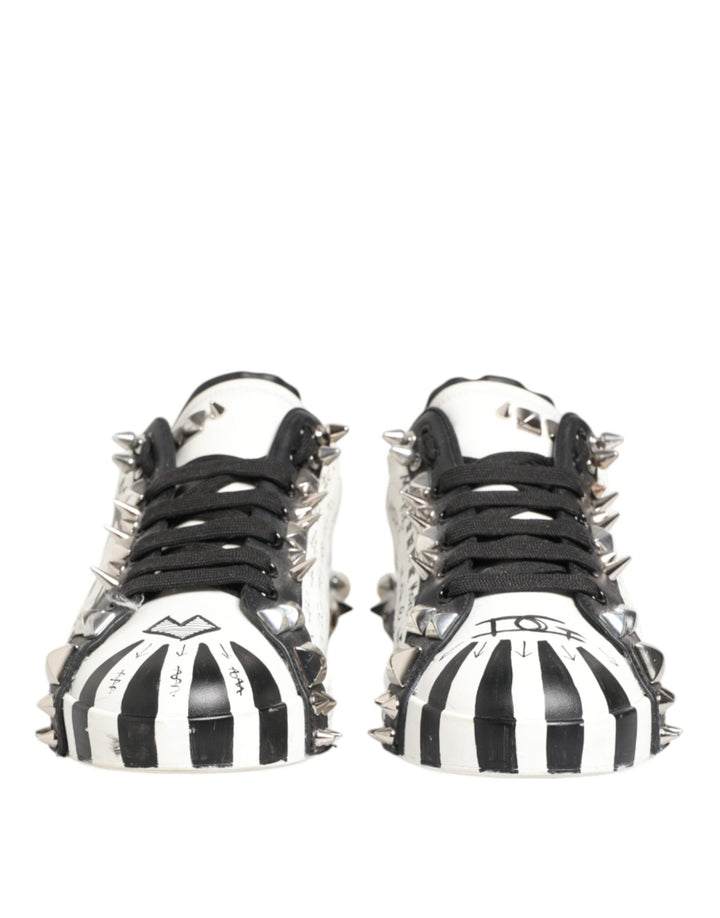 Dolce & Gabbana White Studded Printed Low Top Sneakers Shoes - RIMODA