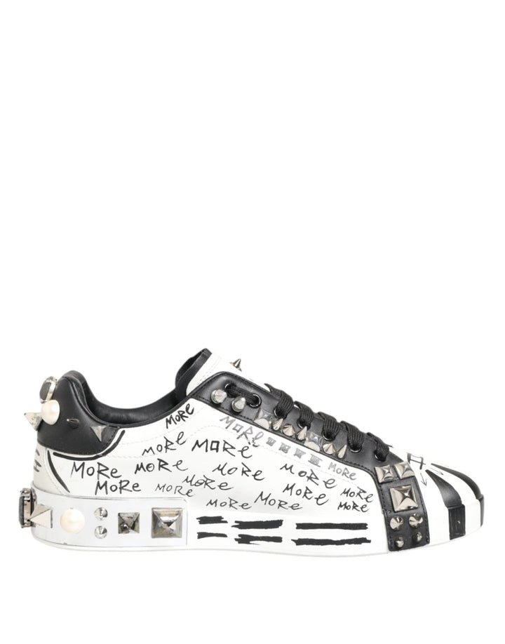 Dolce & Gabbana White Studded Printed Low Top Sneakers Shoes - RIMODA