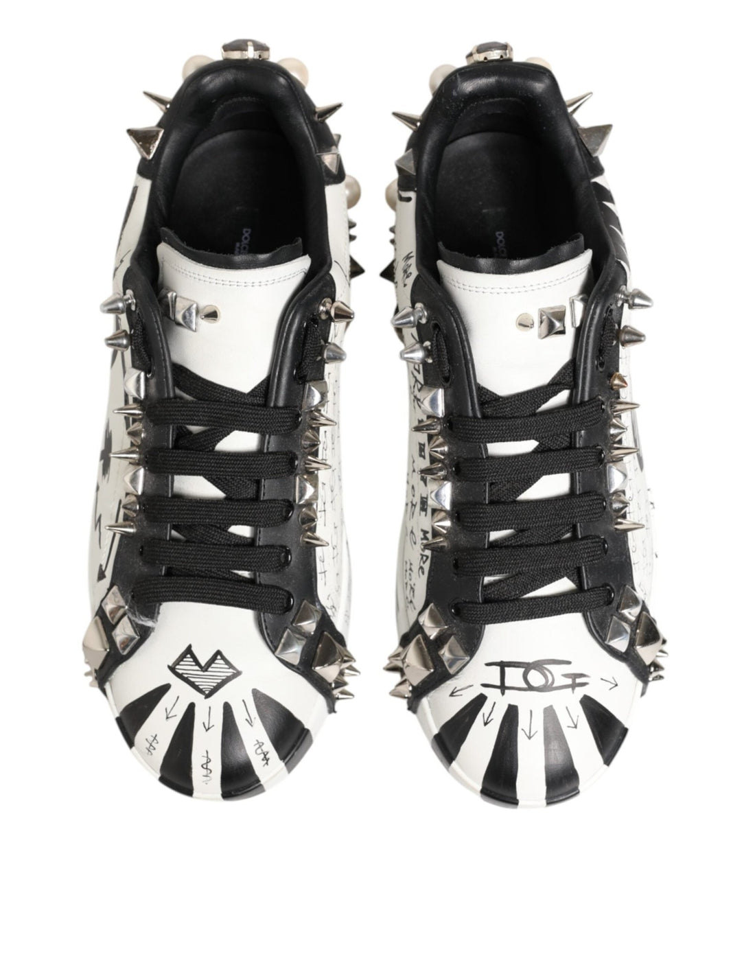 Dolce & Gabbana White Studded Printed Low Top Sneakers Shoes - RIMODA