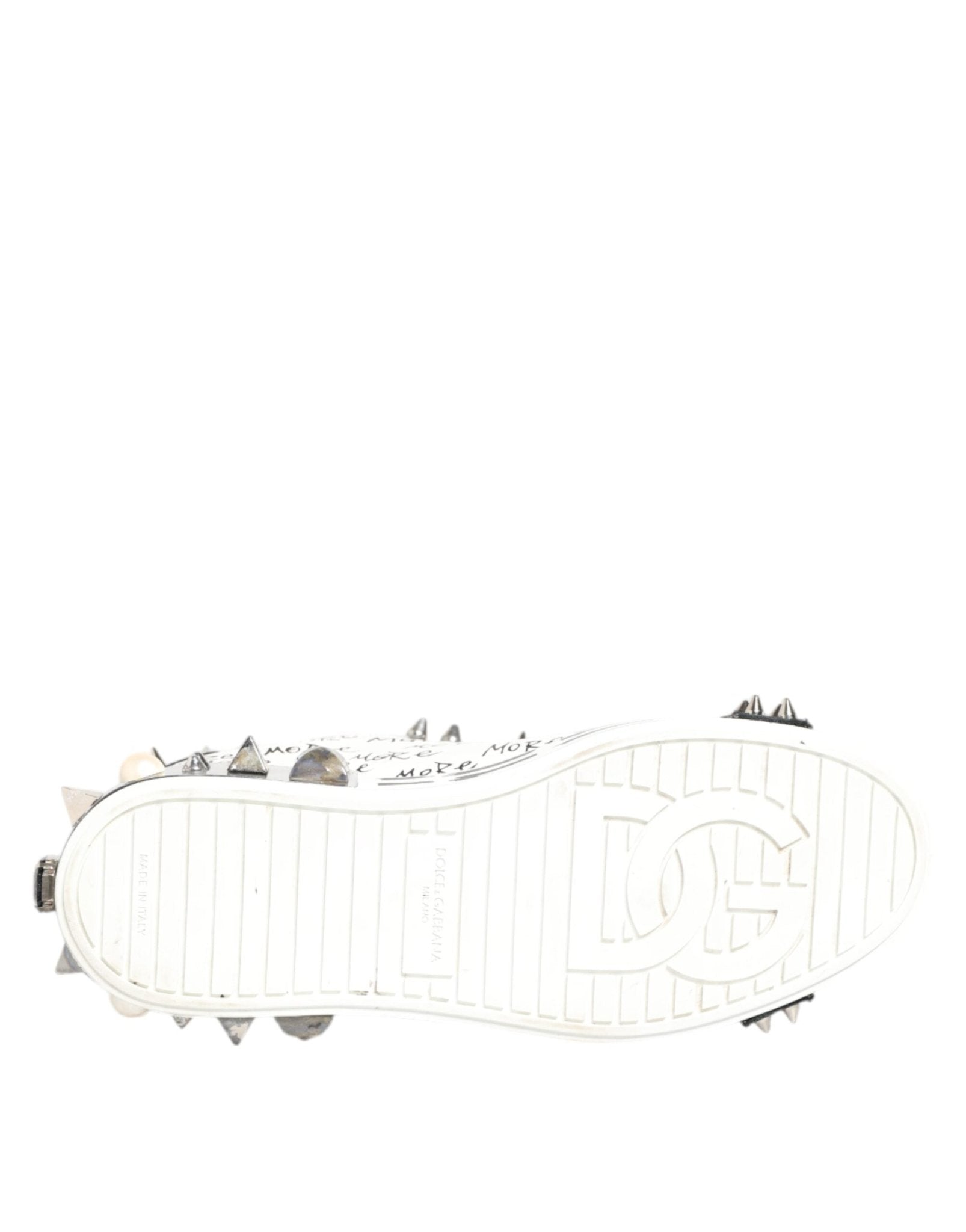 Dolce & Gabbana White Studded Printed Low Top Sneakers Shoes - RIMODA