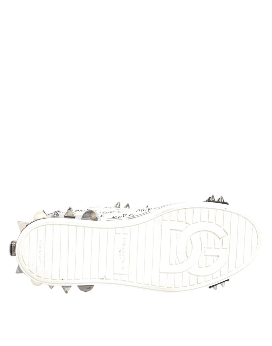 Dolce & Gabbana White Studded Printed Low Top Sneakers Shoes - RIMODA