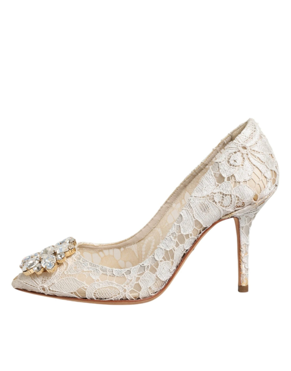 Dolce & Gabbana White Taormina Lace Crystal Heel Pumps Shoes - RIMODA