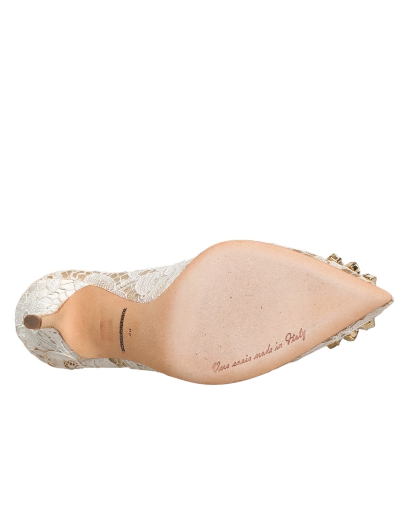 Dolce & Gabbana White Taormina Lace Crystal Heel Pumps Shoes - RIMODA