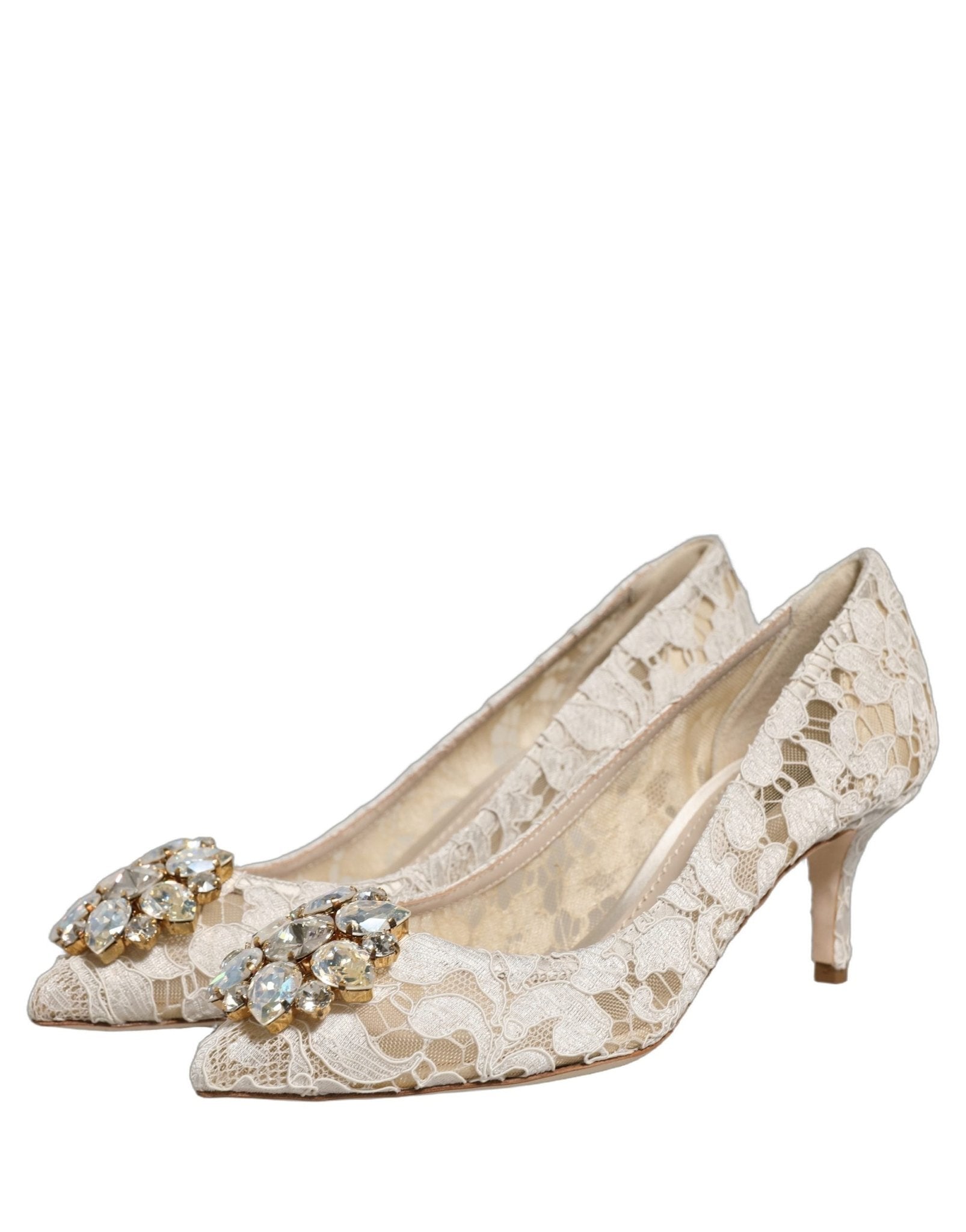 Dolce & Gabbana White Taormina Lace Crystal Pumps Shoes - RIMODA