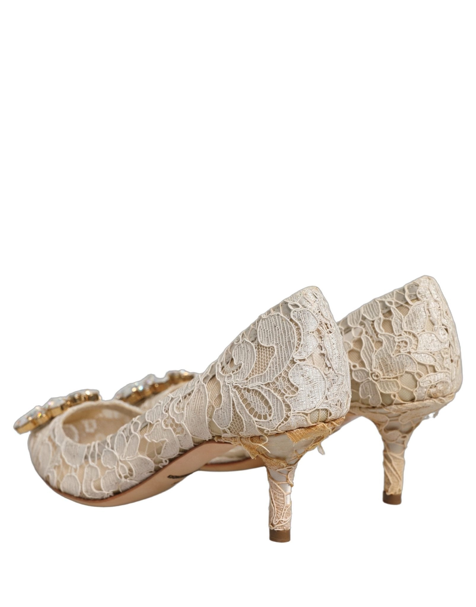 Dolce & Gabbana White Taormina Lace Crystal Pumps Shoes - RIMODA
