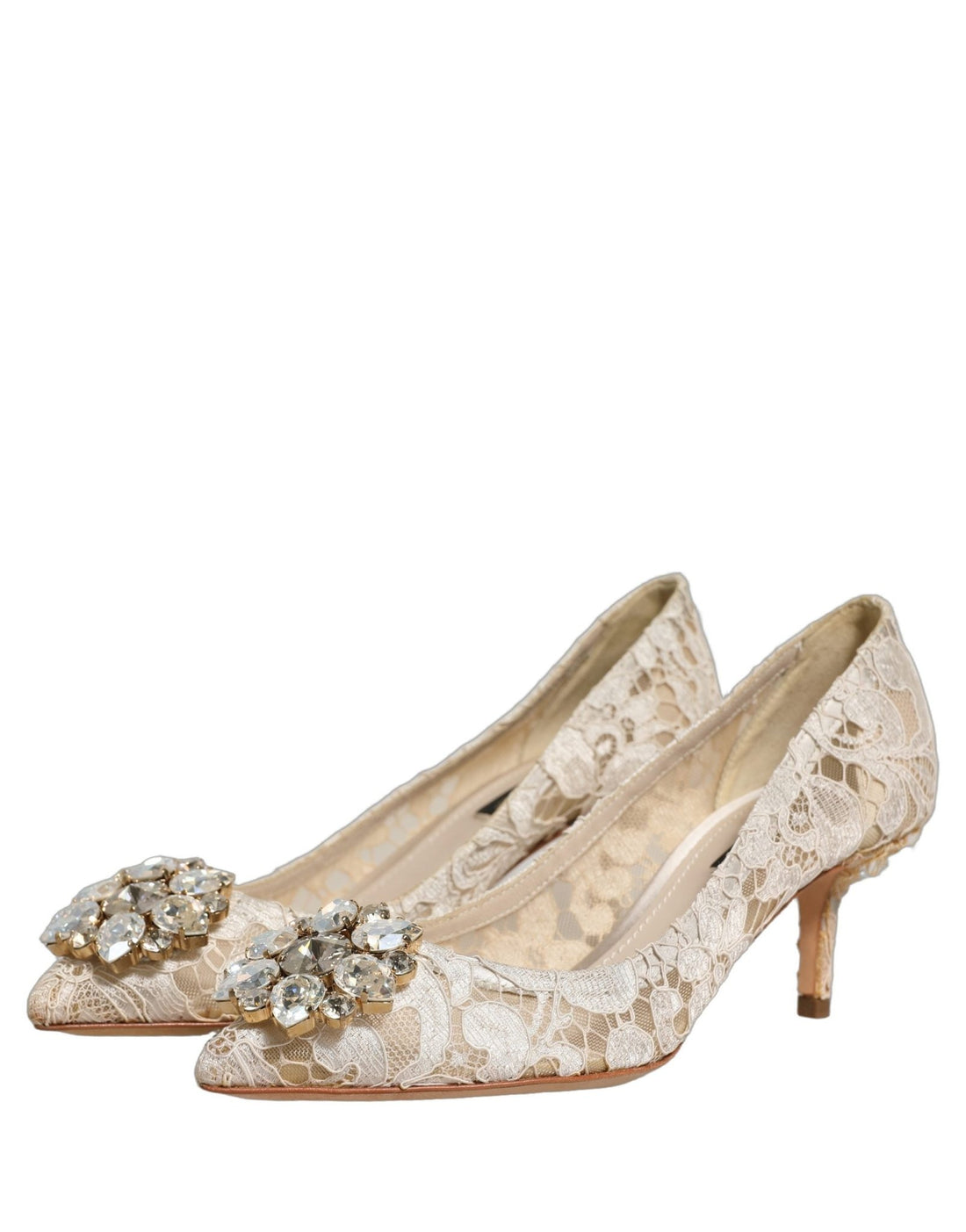 Dolce & Gabbana White Taormina Lace Crystal Pumps Shoes - RIMODA
