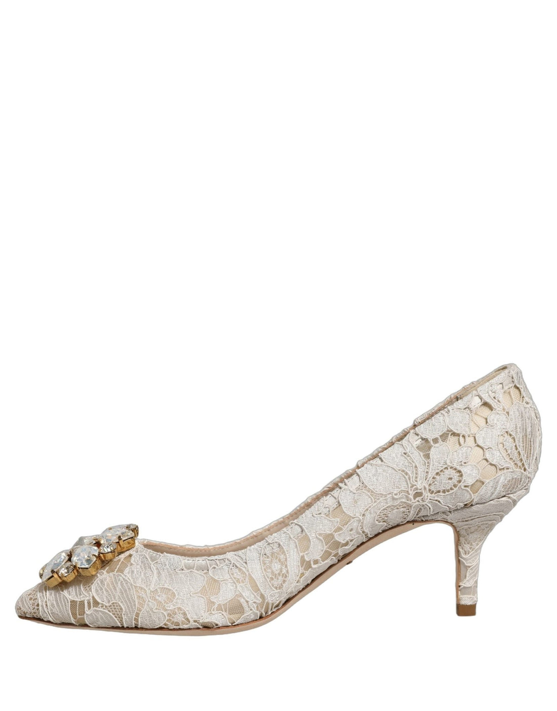 Dolce & Gabbana White Taormina Lace Crystal Pumps Shoes - RIMODA