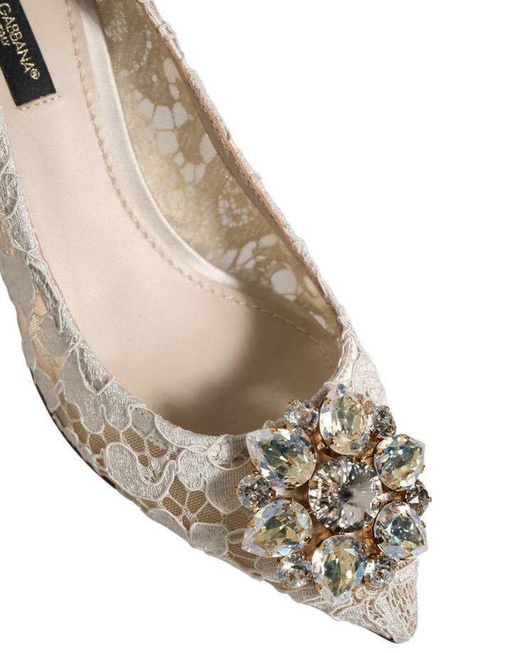 Dolce & Gabbana White Taormina Lace Crystal Pumps Shoes - RIMODA