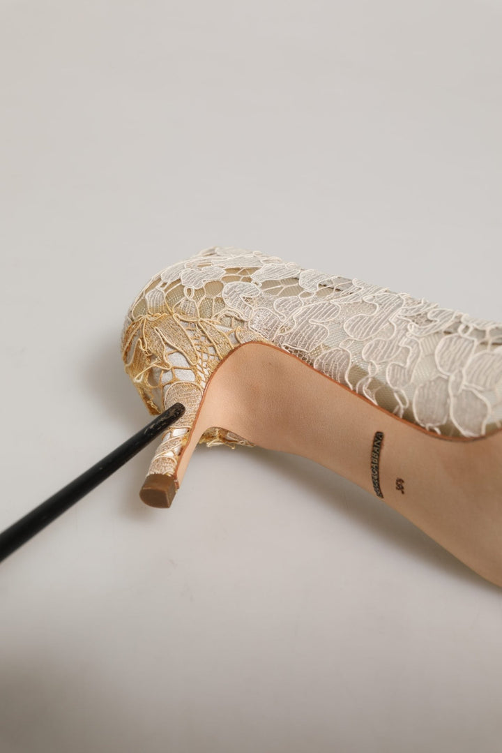 Dolce & Gabbana White Taormina Lace Crystal Pumps Shoes - RIMODA