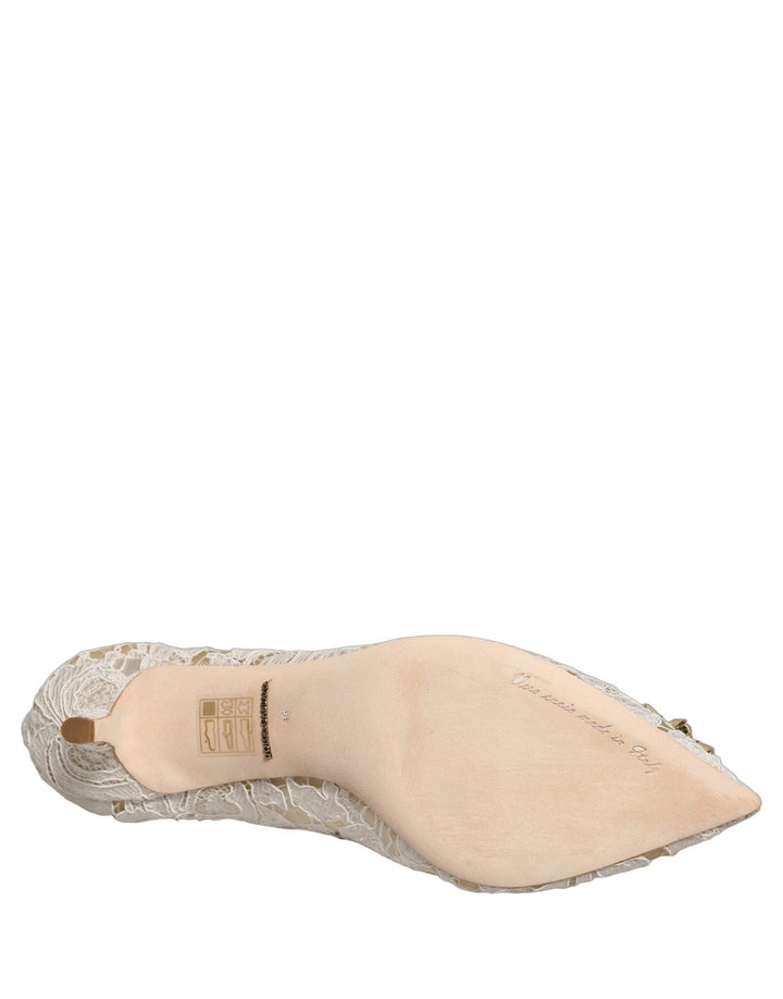 Dolce & Gabbana White Taormina Lace Crystal Pumps Shoes - RIMODA