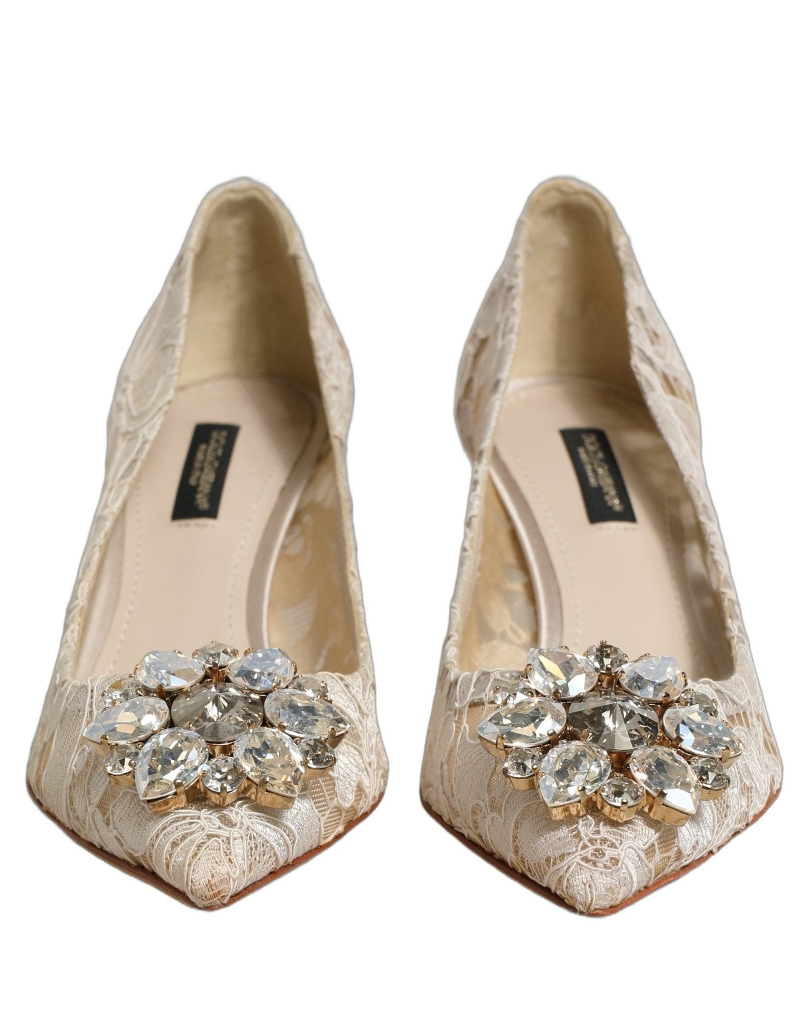 Dolce & Gabbana White Taormina Lace Crystal Pumps Shoes - RIMODA