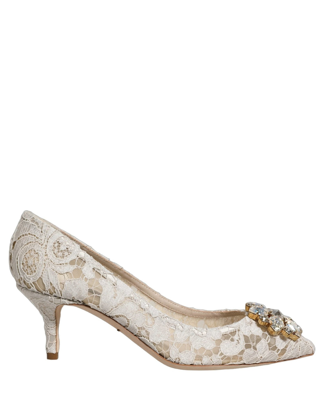 Dolce & Gabbana White Taormina Lace Crystal Pumps Shoes - RIMODA