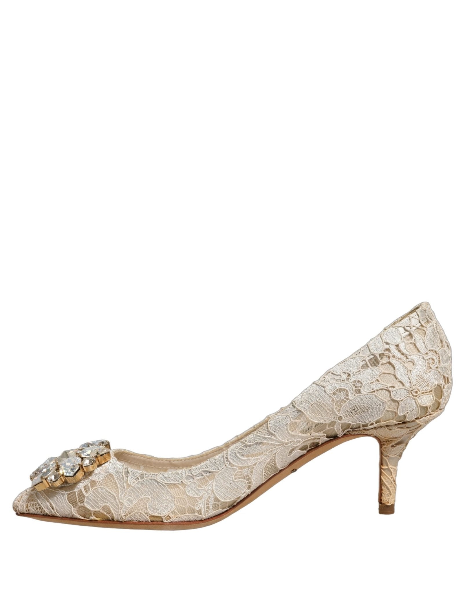 Dolce & Gabbana White Taormina Lace Crystal Pumps Shoes - RIMODA
