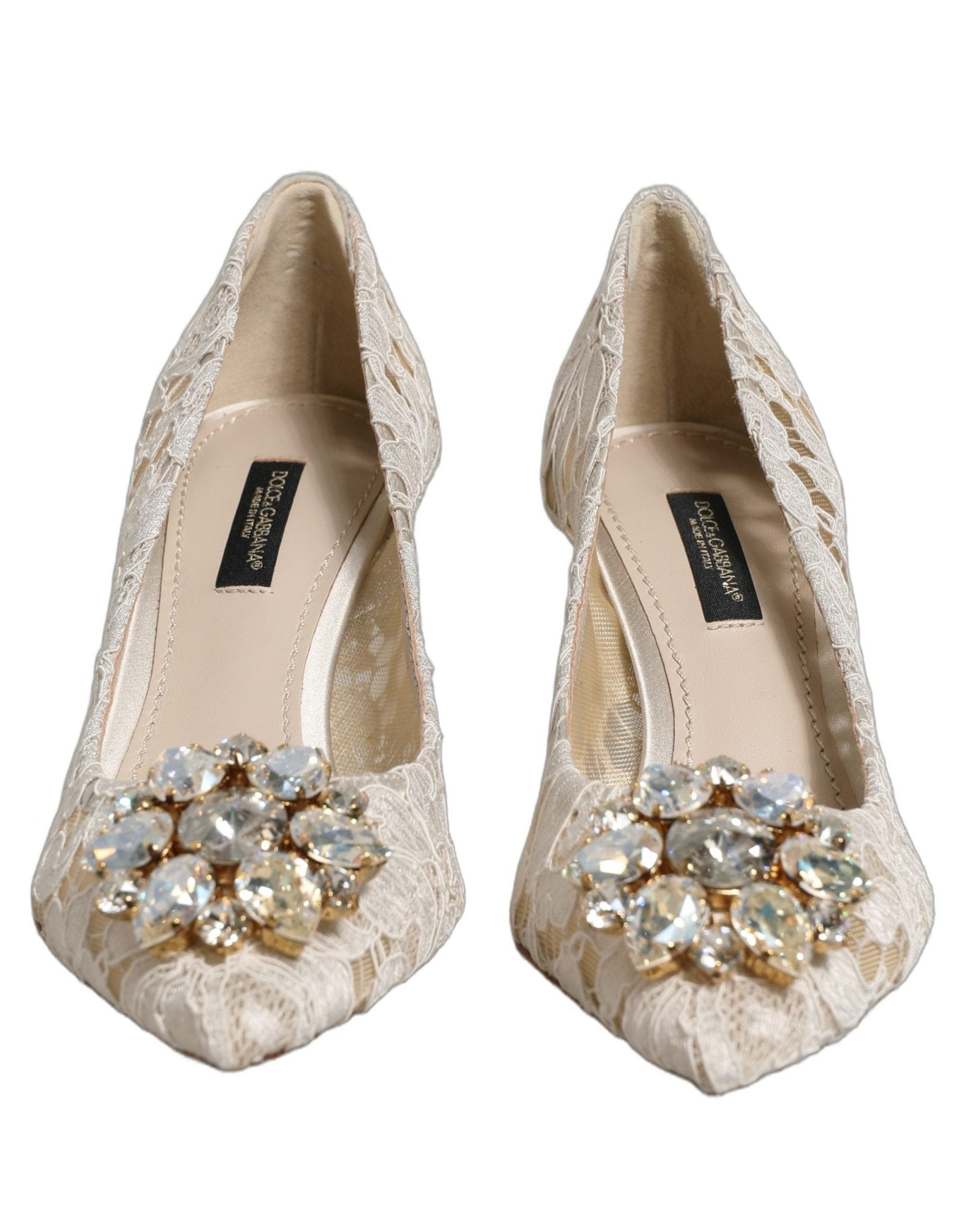 Dolce & Gabbana White Taormina Lace Crystal Pumps Shoes - RIMODA