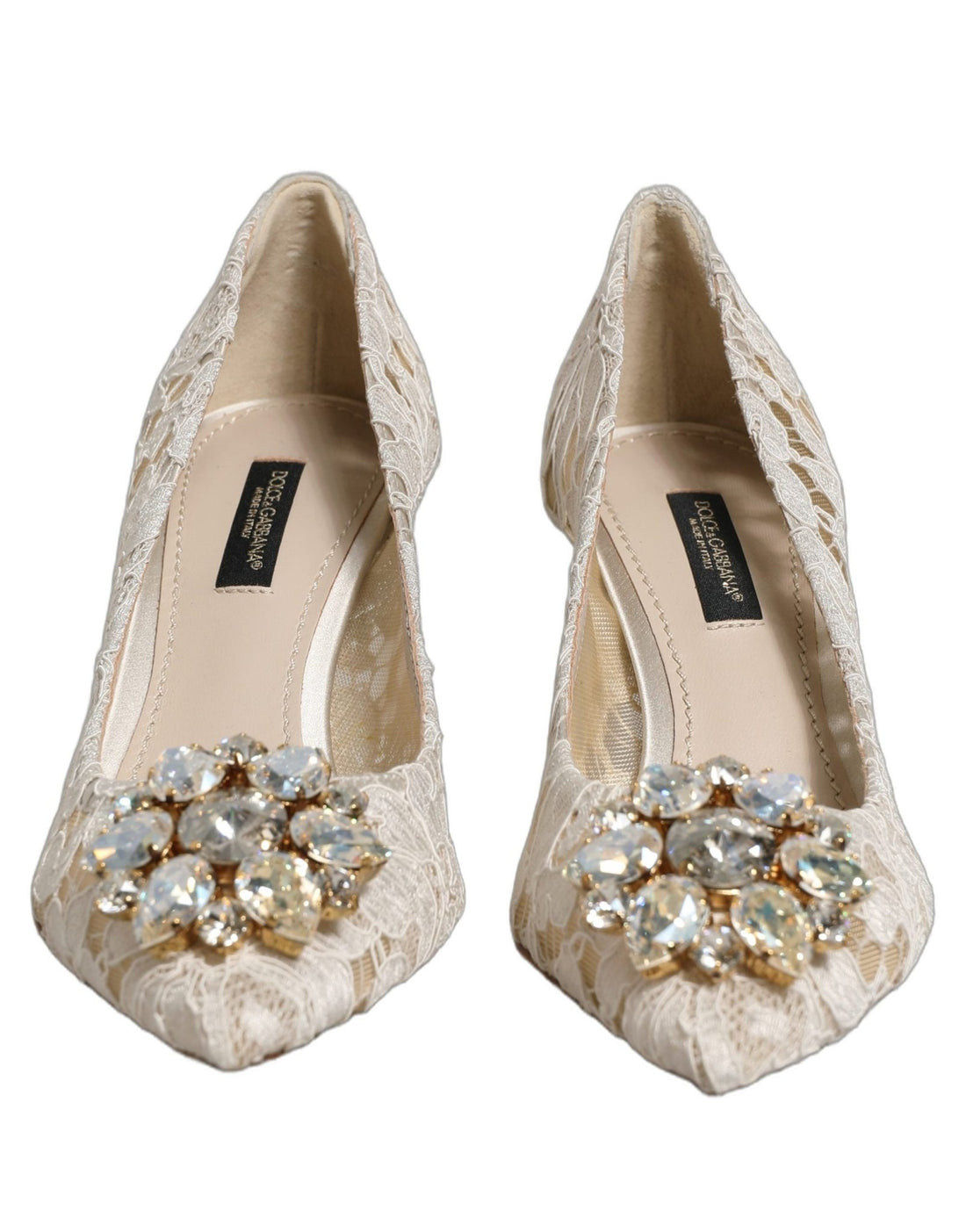 Dolce & Gabbana White Taormina Lace Crystal Pumps Shoes - RIMODA