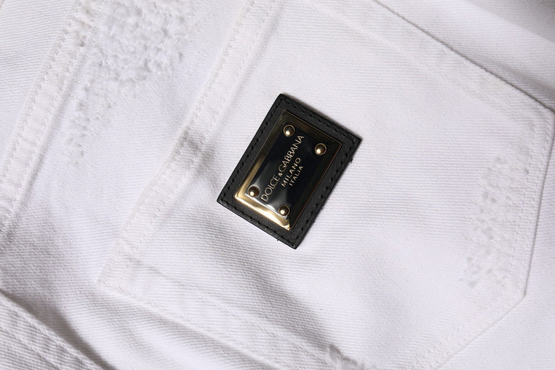 Dolce & Gabbana White Tattered Cotton High Waist Denim Jeans - RIMODA