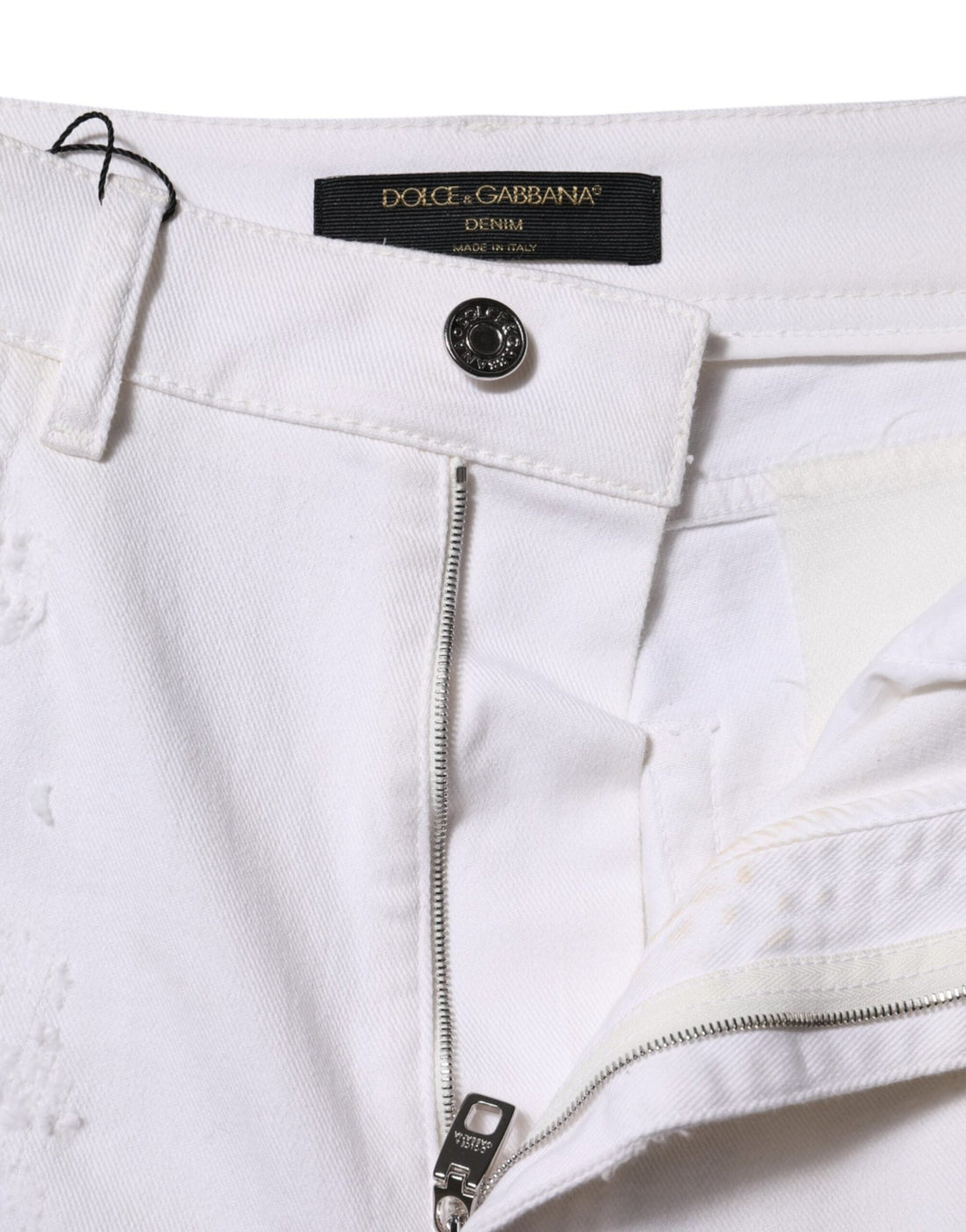Dolce & Gabbana White Tattered Cotton High Waist Denim Jeans - RIMODA