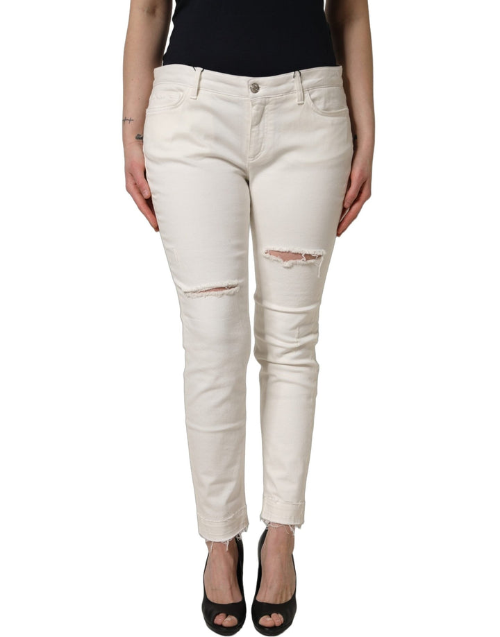 Dolce & Gabbana White Tattered Skinny Cotton Denim Jeans - RIMODA
