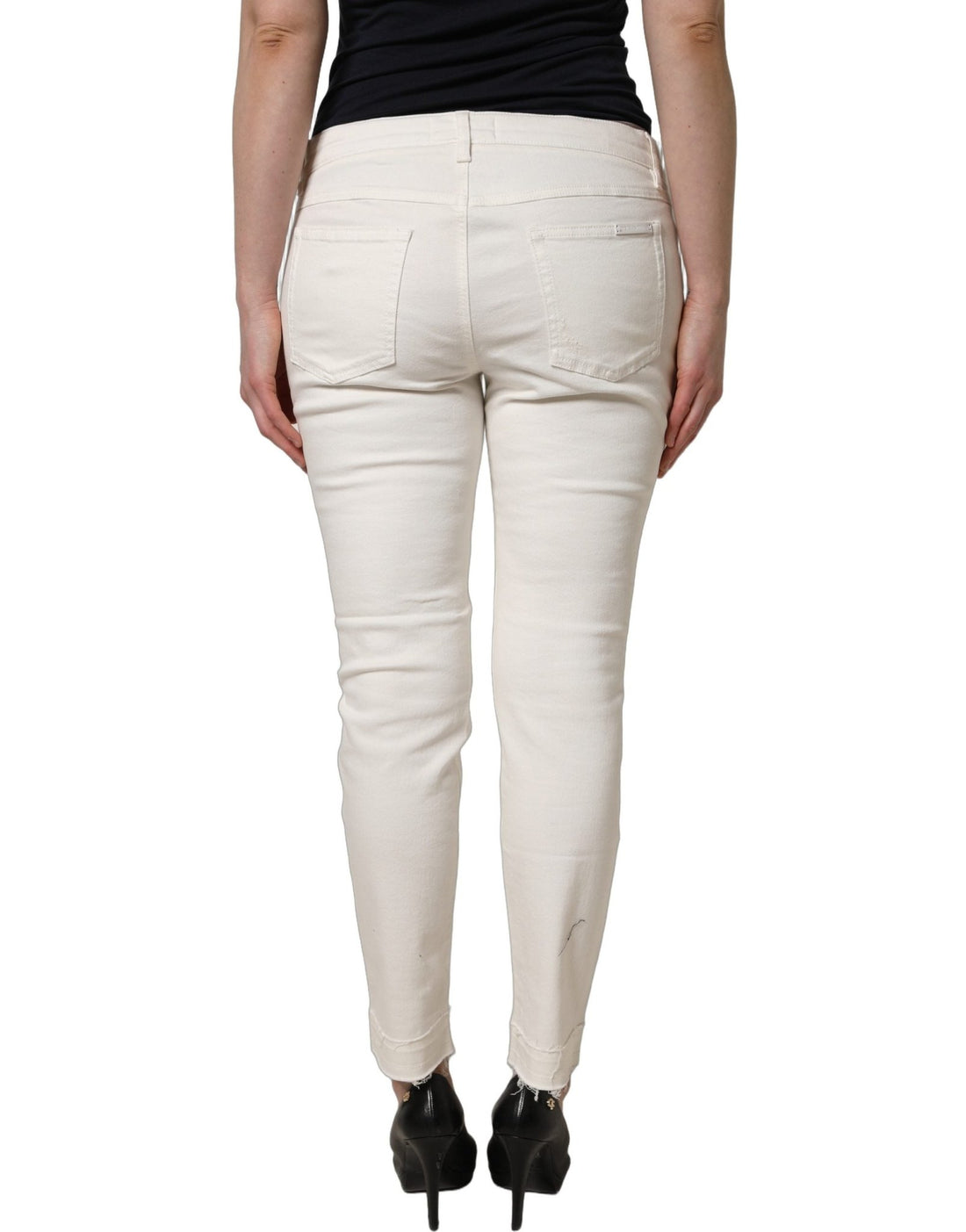 Dolce & Gabbana White Tattered Skinny Cotton Denim Jeans - RIMODA
