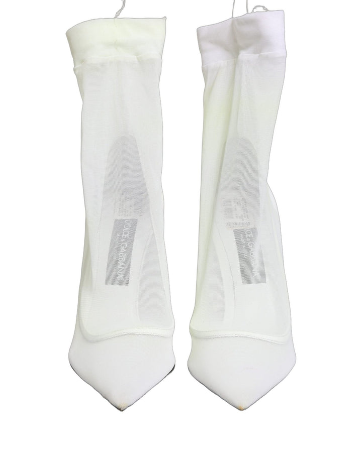 Dolce & Gabbana White Tulle Stretch Mesh Sock Boots Shoes - RIMODA