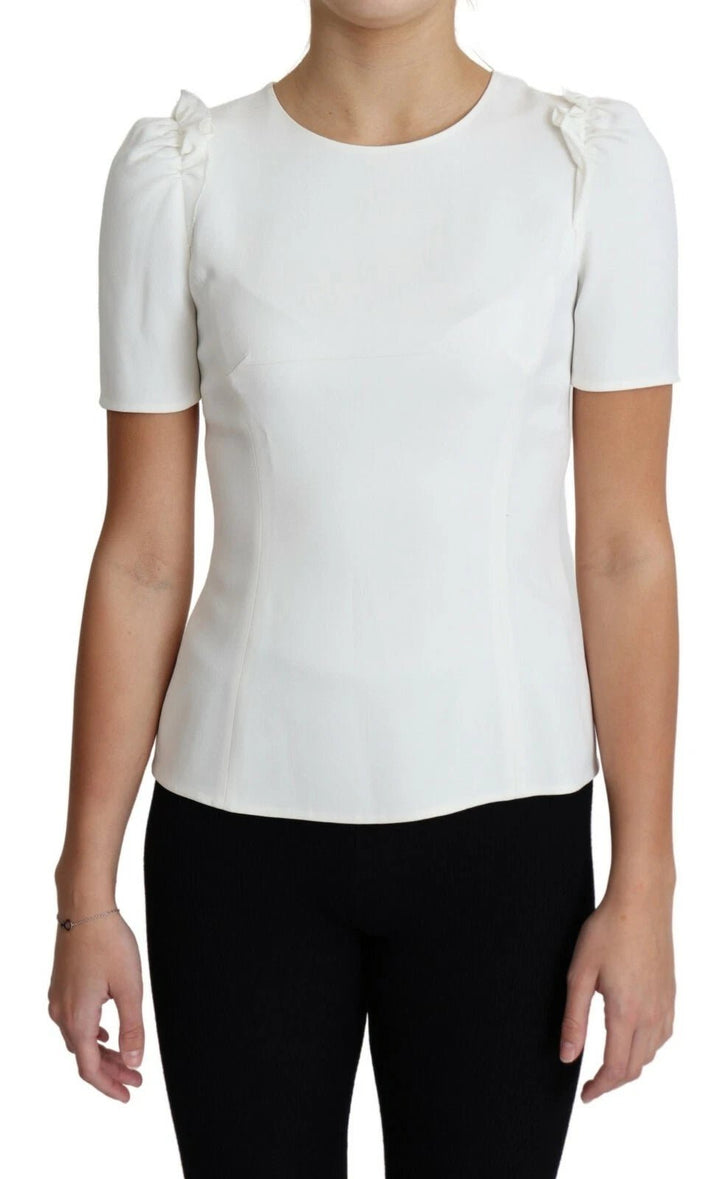 Dolce & Gabbana White Viscose Acetate Short Sleeve Blouse Top - RIMODA
