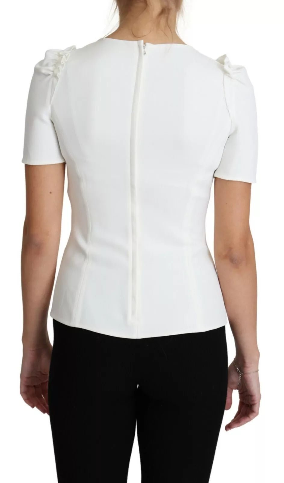 Dolce & Gabbana White Viscose Acetate Short Sleeve Blouse Top - RIMODA