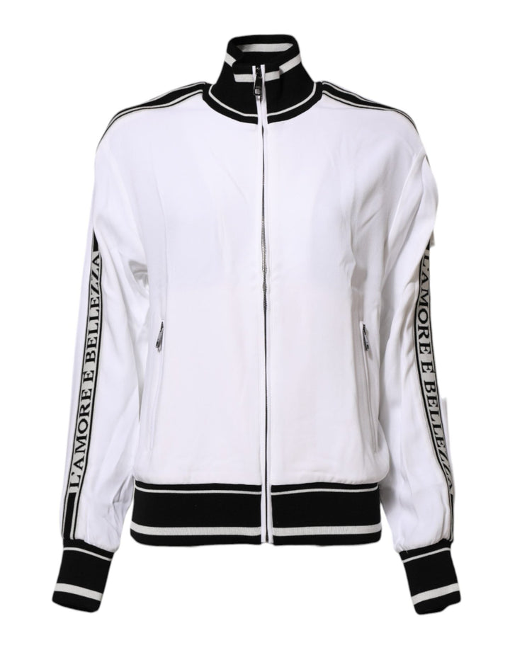 Dolce & Gabbana White Viscose Logo Women Full Zip Jacket - RIMODA