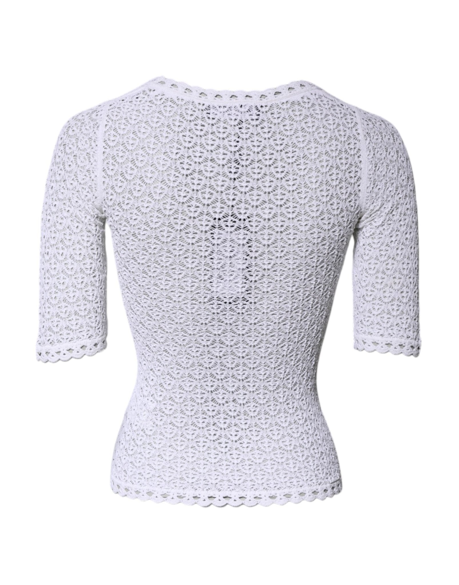 Dolce & Gabbana White Viscose Short Sleeve Crochet Top - RIMODA
