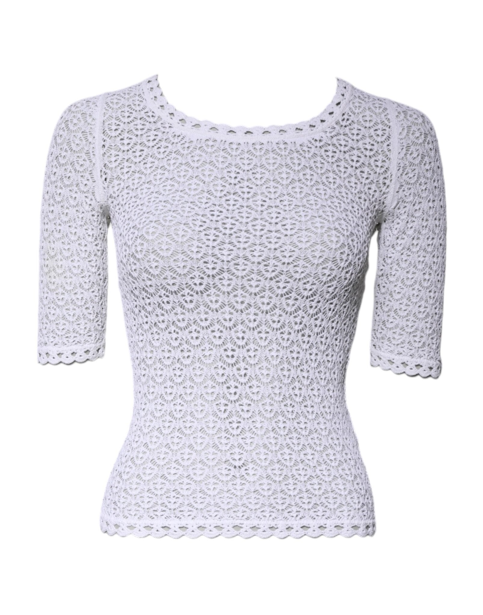 Dolce & Gabbana White Viscose Short Sleeve Crochet Top - RIMODA