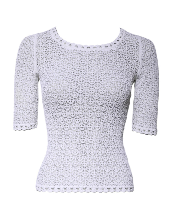 Dolce & Gabbana White Viscose Short Sleeve Crochet Top - RIMODA
