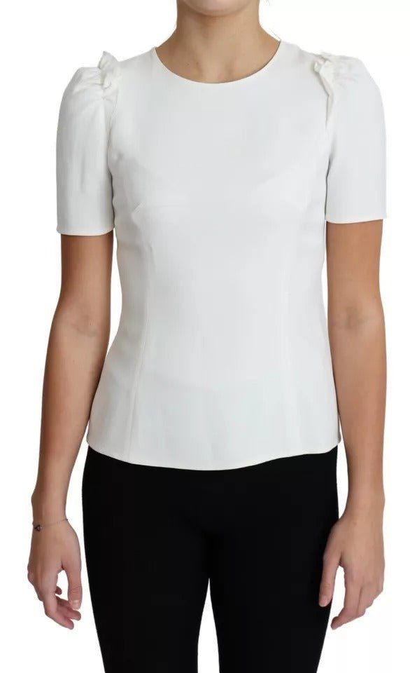 Dolce & Gabbana White Viscose Stretch Short Sleeves Blouse Top - RIMODA