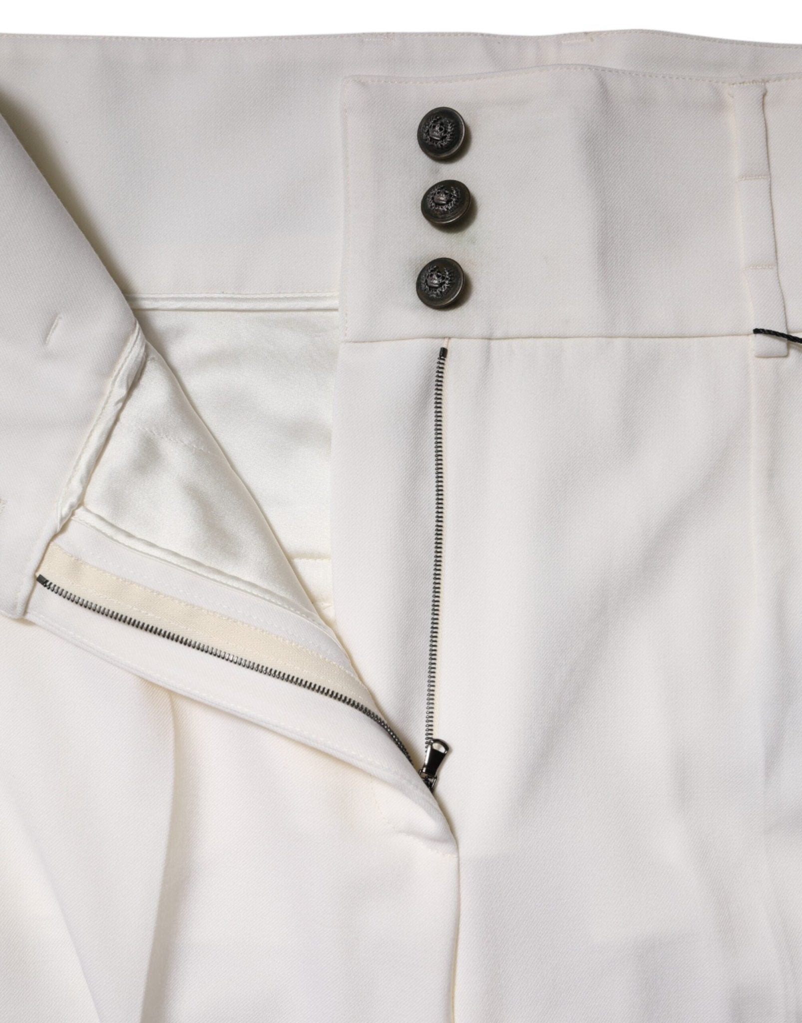 Dolce & Gabbana White Wool High Waist Tapered Pants - RIMODA