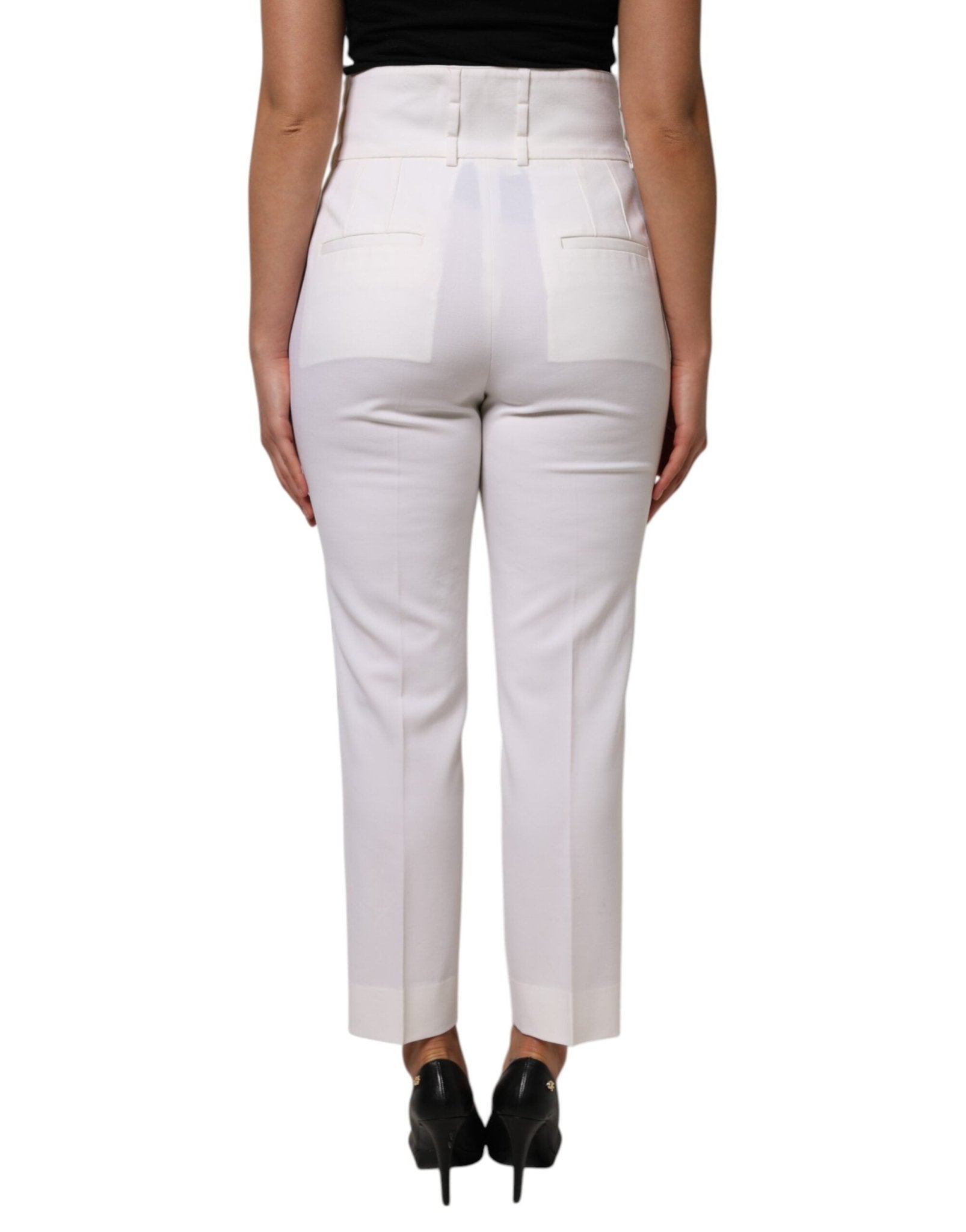 Dolce & Gabbana White Wool High Waist Tapered Pants - RIMODA