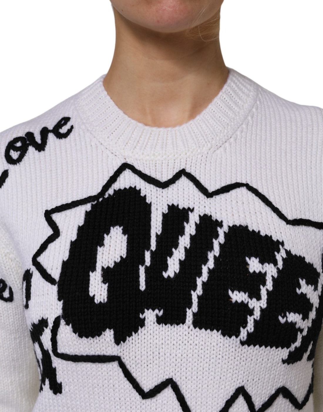 Dolce & Gabbana White Wool Knit Crew Neck Pullover Sweater - RIMODA