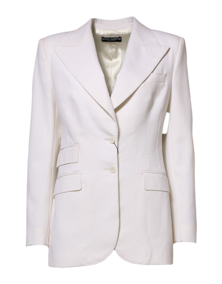 Dolce & Gabbana White Wool Single Breasted Women Coat Jacket - RIMODA