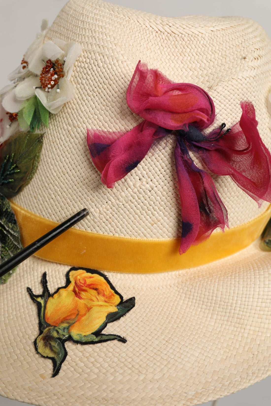 Dolce & Gabbana Women Beige Floral Apllique Straw Bucket Hat - RIMODA