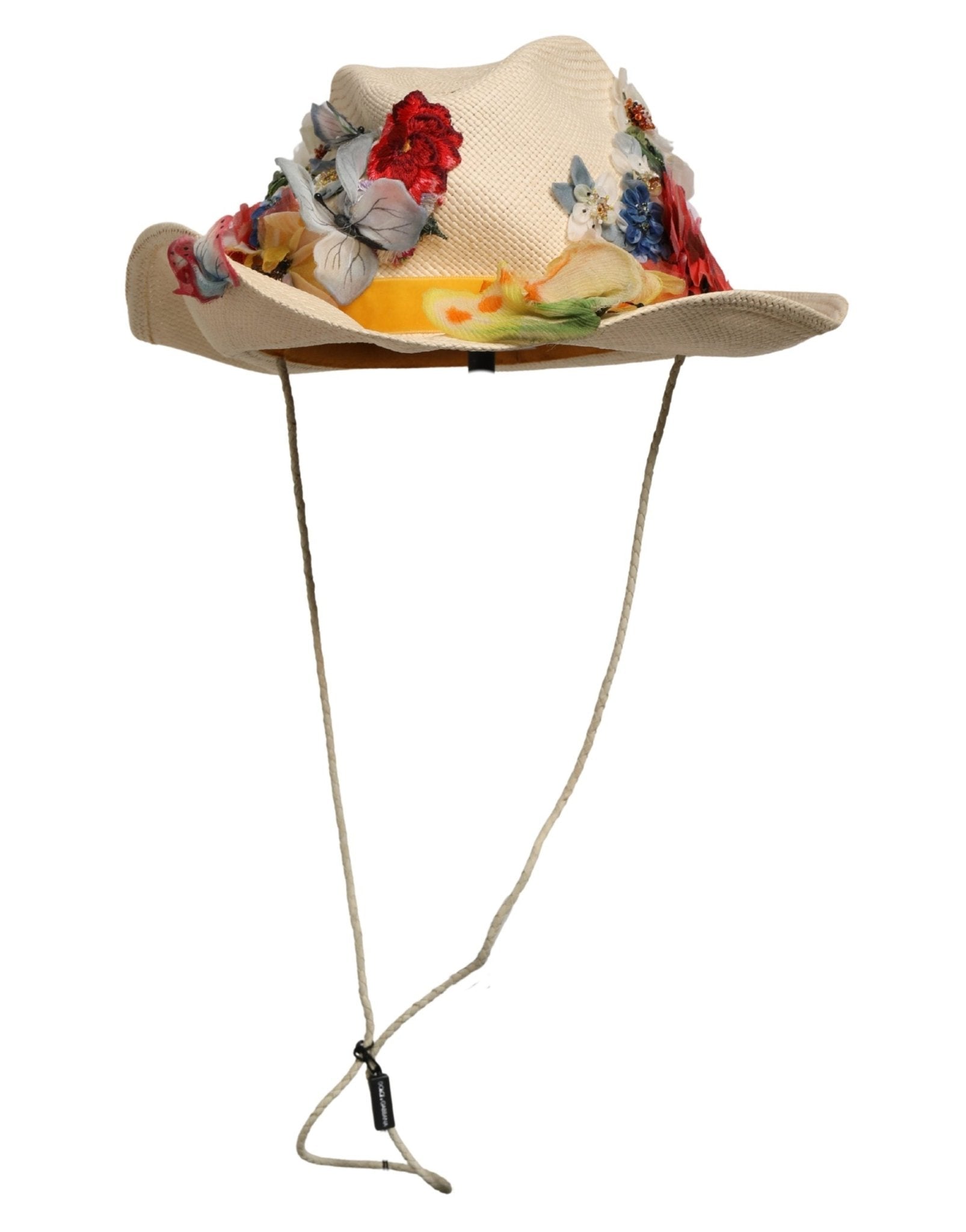 Dolce & Gabbana Women Beige Floral Apllique Straw Bucket Hat - RIMODA