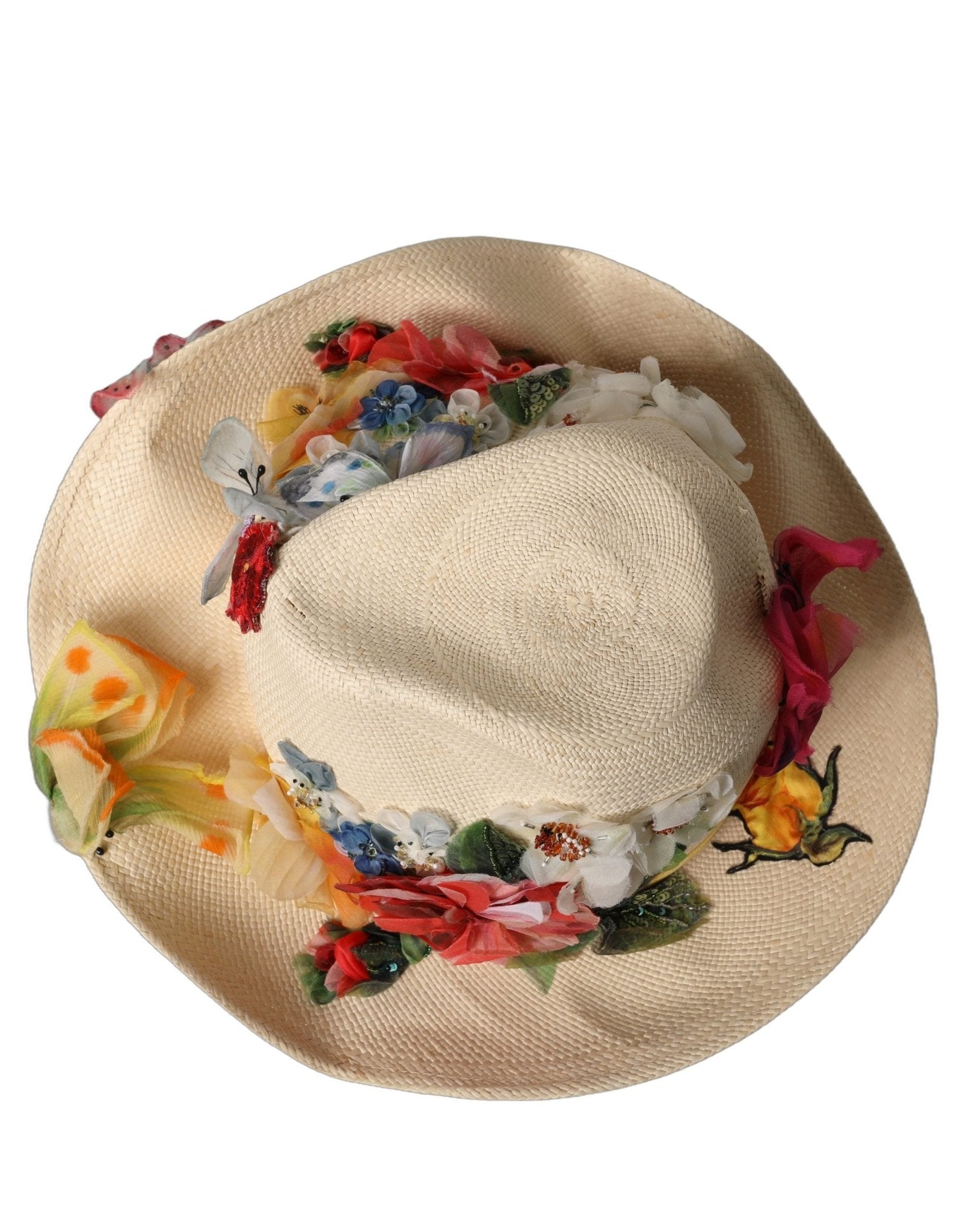 Dolce & Gabbana Women Beige Floral Apllique Straw Bucket Hat - RIMODA