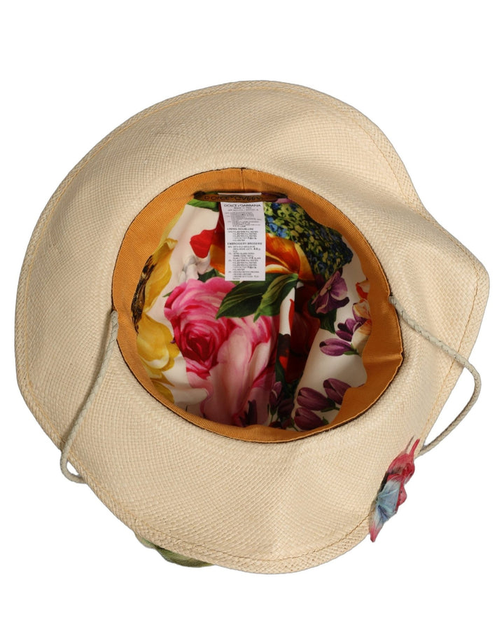 Dolce & Gabbana Women Beige Floral Apllique Straw Bucket Hat - RIMODA
