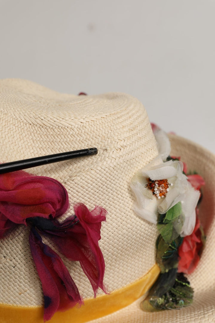 Dolce & Gabbana Women Beige Floral Apllique Straw Bucket Hat - RIMODA
