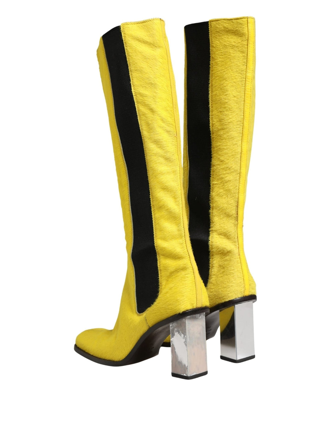 Dolce & Gabbana Yellow Black Leather Knee High Boots Shoes - RIMODA