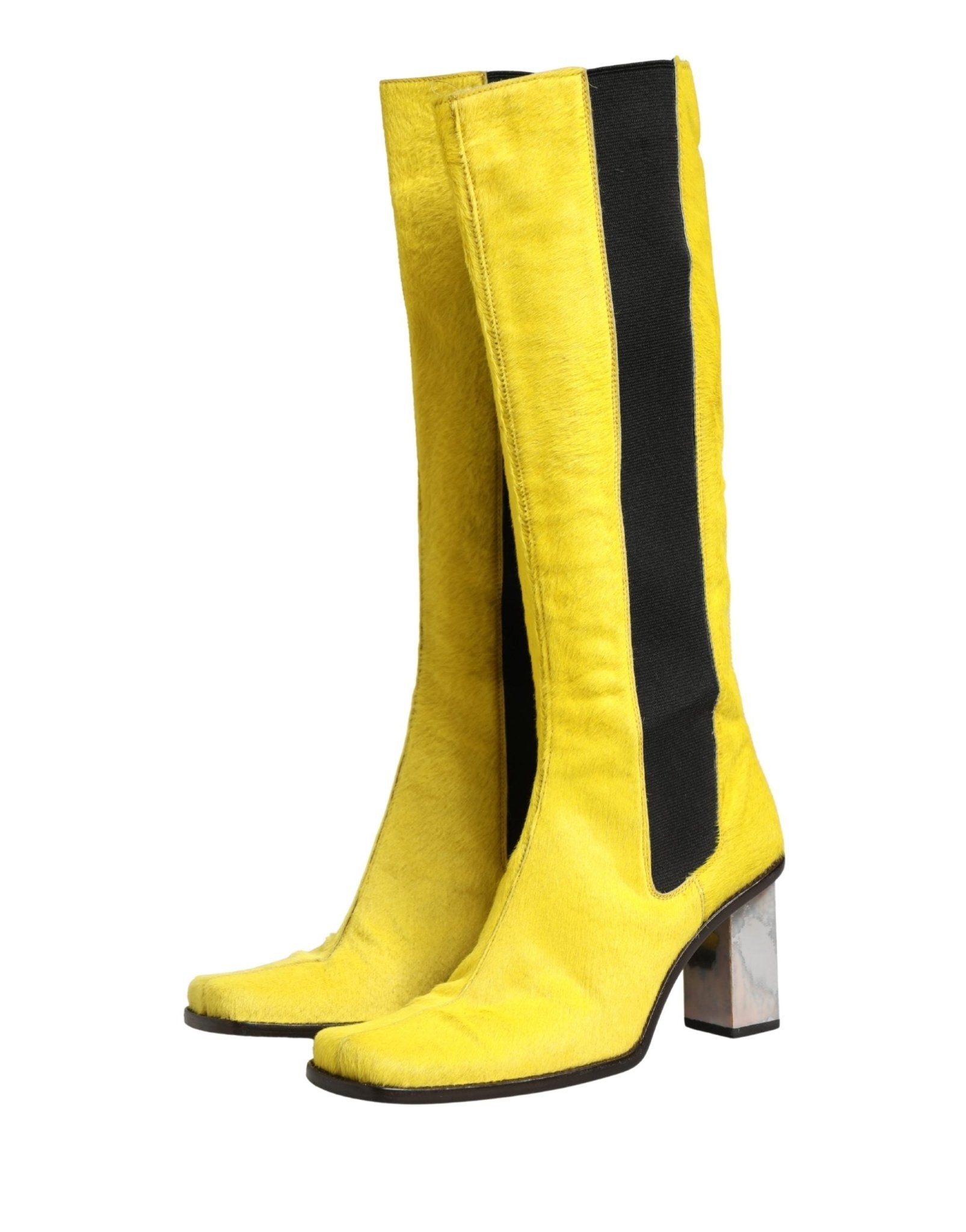 Dolce & Gabbana Yellow Black Leather Knee High Boots Shoes - RIMODA