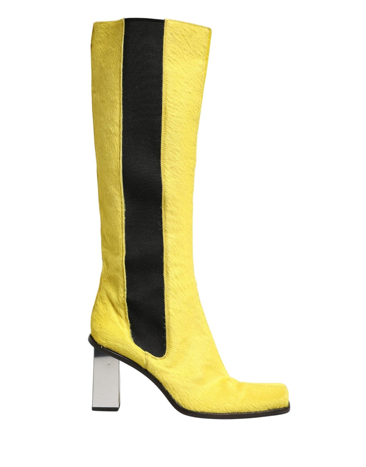 Dolce & Gabbana Yellow Black Leather Knee High Boots Shoes - RIMODA