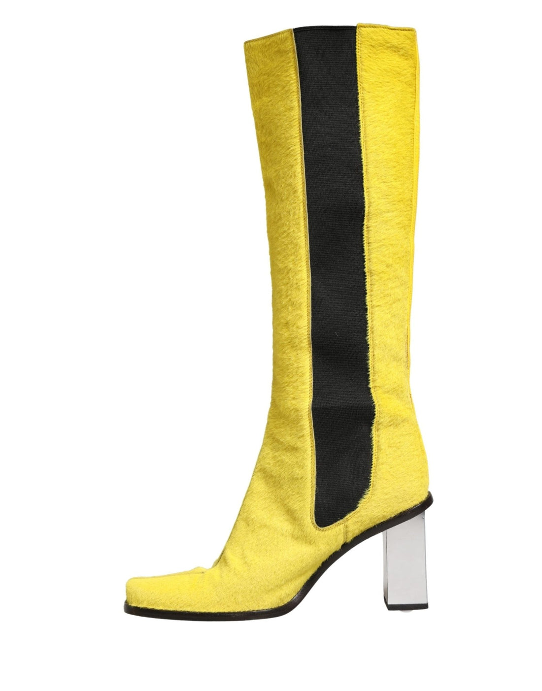 Dolce & Gabbana Yellow Black Leather Knee High Boots Shoes - RIMODA