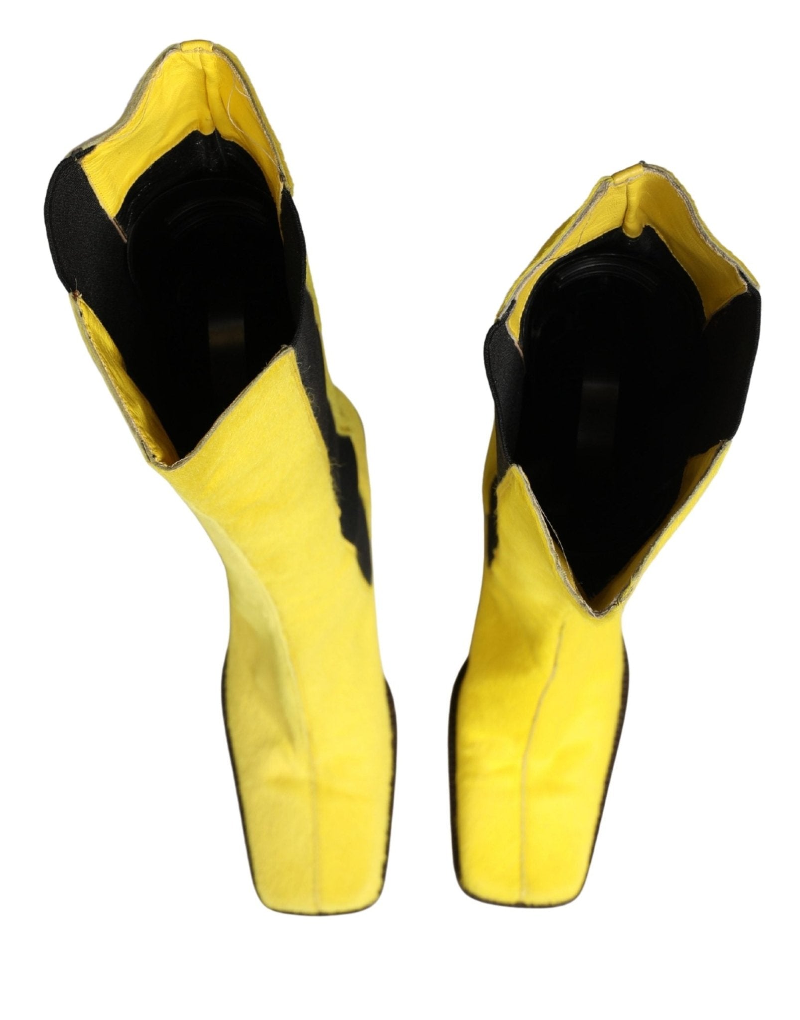Dolce & Gabbana Yellow Black Leather Knee High Boots Shoes - RIMODA