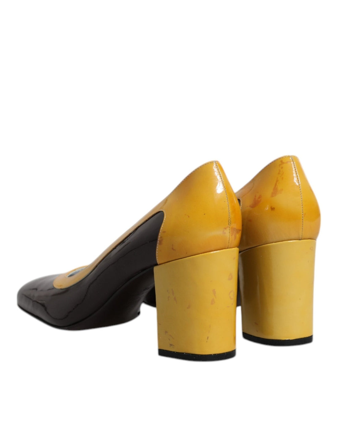 Dolce & Gabbana Yellow Brown Leather Block Heel Pumps Shoes - RIMODA
