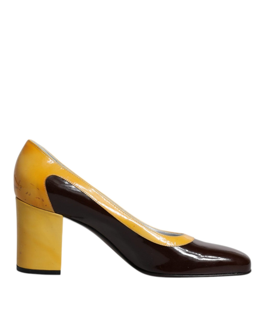 Dolce & Gabbana Yellow Brown Leather Block Heel Pumps Shoes - RIMODA